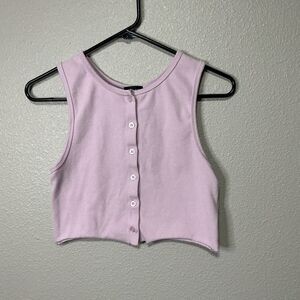 White Fox Pink Button Front Crop Tank Top Large Stretch Cotton Sleeveless